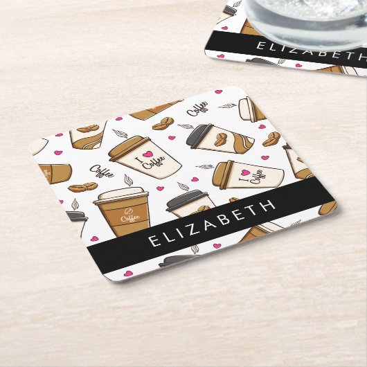 Kaffeekuchen, Kaffeebohnen, Kaffee Lover, Ihr Name Rechteckiger Pappuntersetzer (angewinkelt)