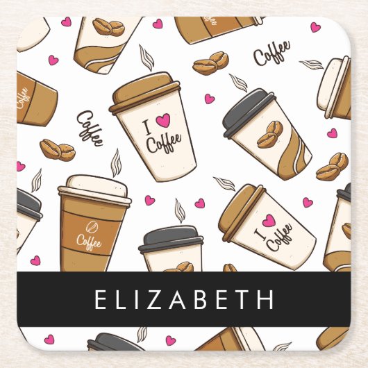 Kaffeekuchen, Kaffeebohnen, Kaffee Lover, Ihr Name Rechteckiger Pappuntersetzer (Vorderseite)