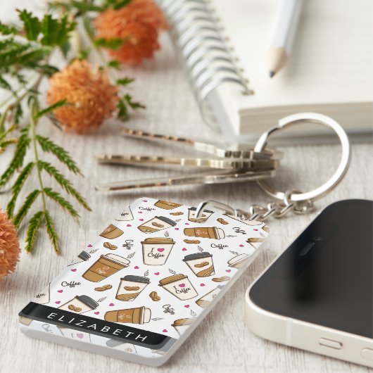 Kaffeekuchen, Kaffeebohnen, Kaffee Lover, Ihr Name Schlüsselanhänger (Vorderseite rechts)