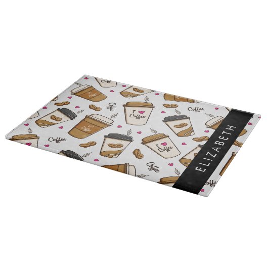 Kaffeekuchen, Kaffeebohnen, Kaffee Lover, Ihr Name Schneidebrett (Ecke)