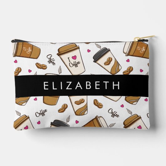 Kaffeekuchen, Kaffeebohnen, Kaffee Lover, Ihr Name Zubehörtasche (Rückseite)
