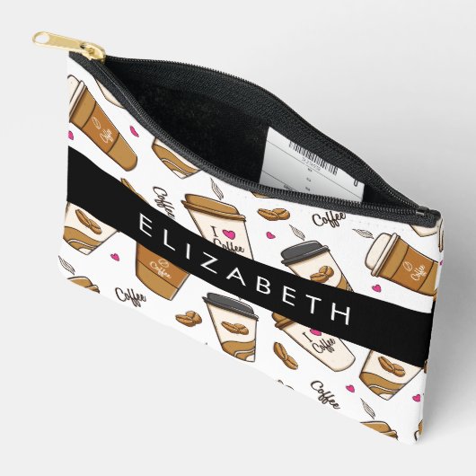 Kaffeekuchen, Kaffeebohnen, Kaffee Lover, Ihr Name Zubehörtasche (Offen)