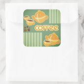 Kaffeekuchen, Kaffeekuchen und Kaffeebohnen Quadratischer Aufkleber (Tasche)