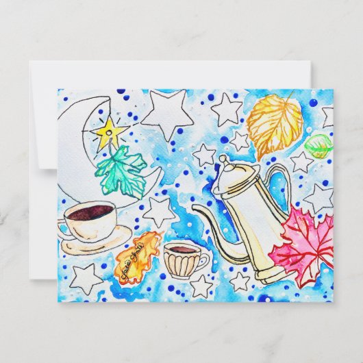 Kaffeekunst mit Herbstlaub Mitteilungskarte (Vorderseite)