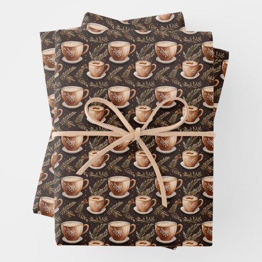 Kaffeekuppen auf Dunkelbraun Geschenkpapier Set (Beispiel)