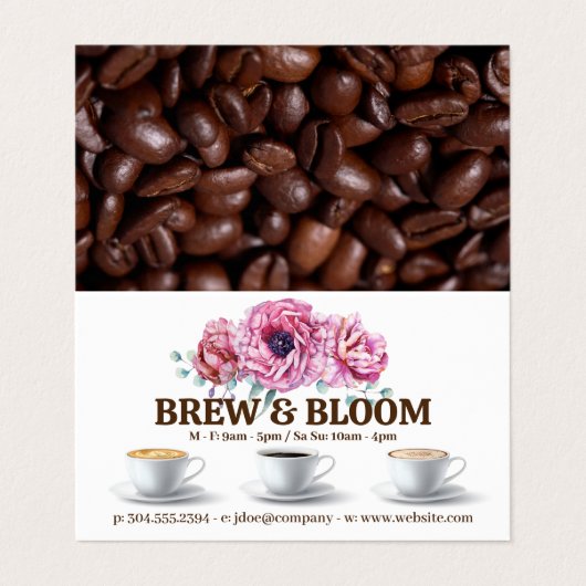 Kaffeekuppen und Blume Visitenkarten (Außenseite Aufgefaltet)