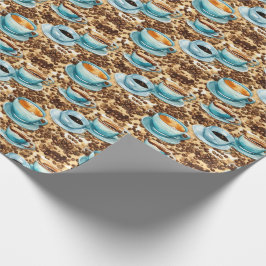 Kaffeekuppen und Bohnen Wasserfarben Muster Geschenkpapier