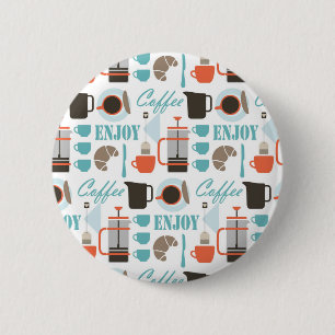 Kaffeeliebe und Café-Muster Button
