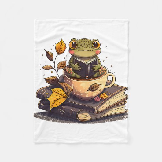 Kaffeeliebende Froschbücher Fleecedecke (Vorderseite)