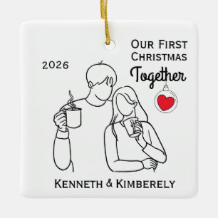 Kaffeeliebhaber feiern erstes Weihnachten zusammen Keramikornament