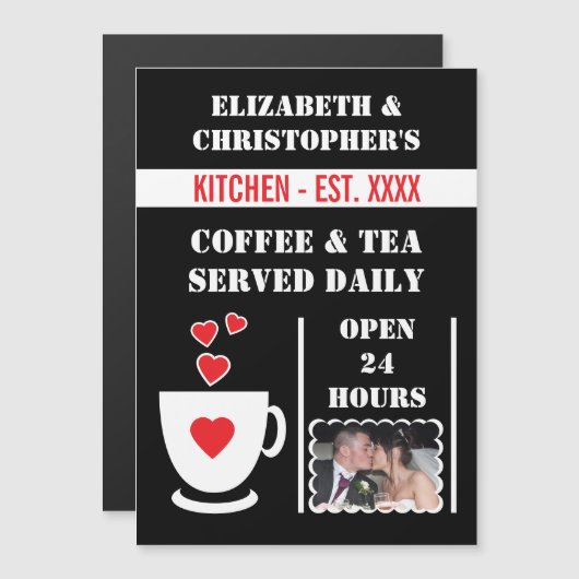 Kaffeeliebhaber Foto, roter Kühlschrank Magnetkart Magneteinladung (Vorne/Hinten)