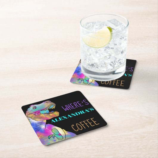 Kaffeeliebhaber Funny Dinosaur Zitat Rechteckiger Pappuntersetzer (Vor Ort)