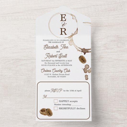 Kaffeeliebhaber laden zu einer Hochzeit ein All In One Einladung (Innen Boden)
