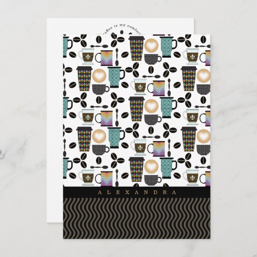 Kaffeeliebhaber, Mugs, Cups & Beans Muster Note Ca Mitteilungskarte (Vorne/Hinten)