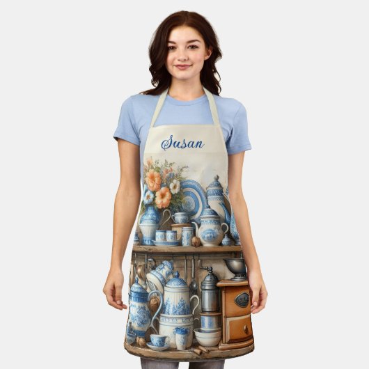 Kaffeeliebhaber Vintag Blue Schürze (Getragen)