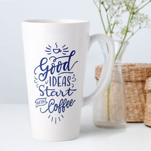 Kaffeeliebhaber Zitat Blue Calligraphy Tall White Milchtasse