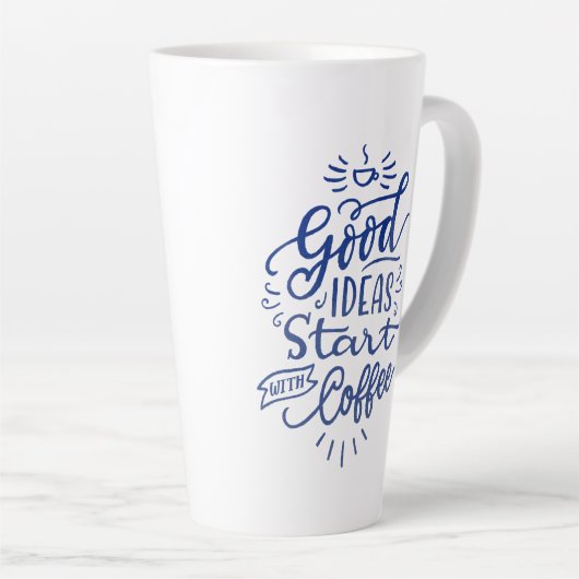 Kaffeeliebhaber Zitat Blue Calligraphy Tall White Milchtasse (Rechte Ecke)