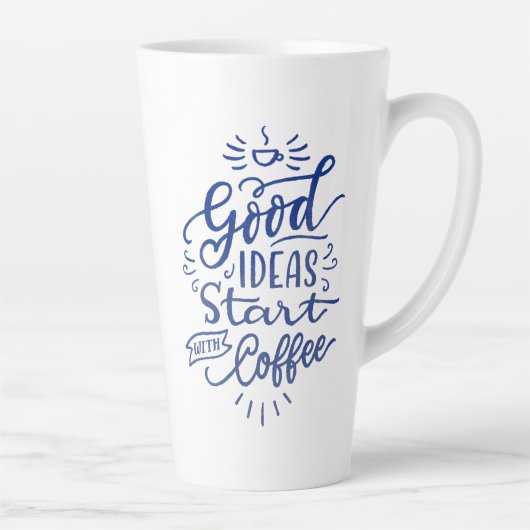 Kaffeeliebhaber Zitat Blue Calligraphy Tall White Milchtasse (Rechts)