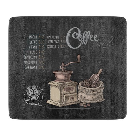 Kaffeemaschine Chalkboard Art: Glasschneidplatte Schneidebrett (Vorderseite)