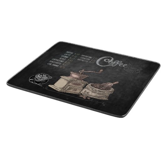 Kaffeemaschine Chalkboard Art: Glasschneidplatte Schneidebrett (Ecke)