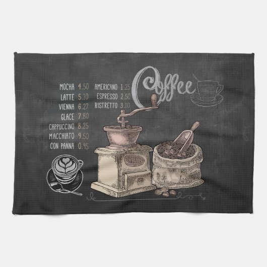 Kaffeemaschine: Chalkboard Coffee Art Geschirrtuch (Horizontal)