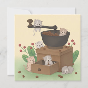 Kaffeemaschine & Kittens Illustration Kunst Dankeskarte