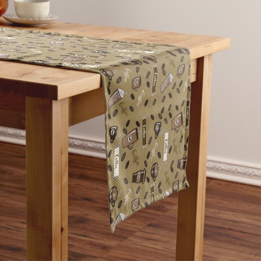 Kaffeemaschine Muster Light Brown Table Runner Kurzer Tischläufer (Beispiel)