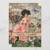 Kaffeemaschine Viktorianische Frau Rosa Klasse Einladung (Vorne/Hinten)