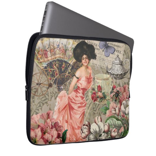 Kaffeemaschine Viktorianische Frau Rosa Klasse Laptopschutzhülle (Vorne Rechts)
