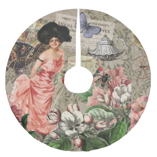 Kaffeemaschine Viktorianische Frau Rosa Klasse Polyester Weihnachtsbaumdecke (Vorderseite)