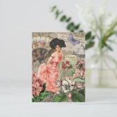 Kaffeemaschine Viktorianische Frau Rosa Klasse Postkarte (Stehend Vorderseite)