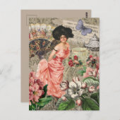 Kaffeemaschine Viktorianische Frau Rosa Klasse Postkarte (Vorne/Hinten)