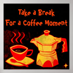 KAFFEEMOMENT /Roter Gelber Kaffeebecher und Kaffee Poster