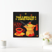 KAFFEEMOMENT / Roter Gelber Kaffeetasse und Kaffee Quadratische Wanduhr (Zuhause)