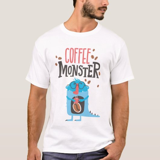 Kaffeemonster Funny Simple Modern Niedlich T-Shirt (Vorderseite)