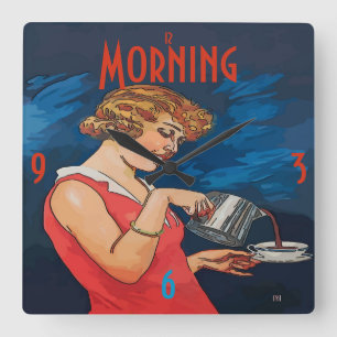 Kaffeemorgen im Vintage-Stil Quadratische Wanduhr