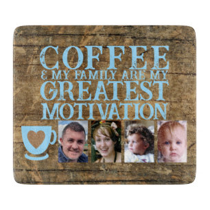 Kaffeemotivation 4 Foto braun blau Glas Schneidebrett