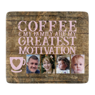 Kaffeemotivation 4 Foto braunes rosa Glas Schneidebrett