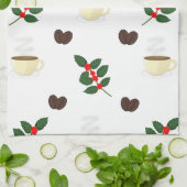 Kaffeemuster mit Bohnen, Tassen und Kaffeebäumen Geschirrtuch (Gefaltet)