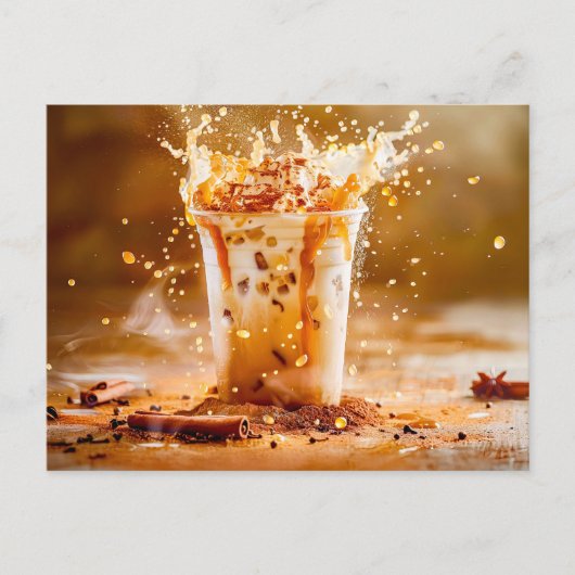 Kaffeepackung mit Schokoladenflocken Feiertagspostkarte (Vorderseite)