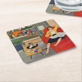 Kaffeepause am Morgen Rechteckiger Pappuntersetzer (angewinkelt)