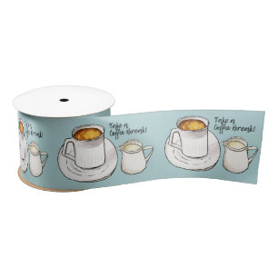 Kaffeepause-Aquarell und Tinten-Illustration Satinband