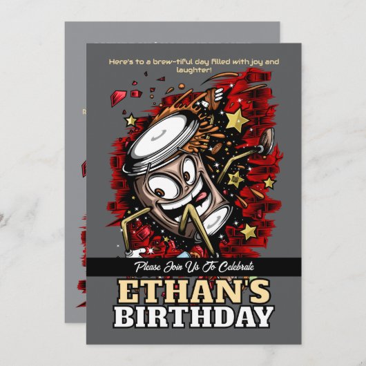 Kaffeepause - kühl & spielerisch zum Geburtstag Einladung (Vorne/Hinten)