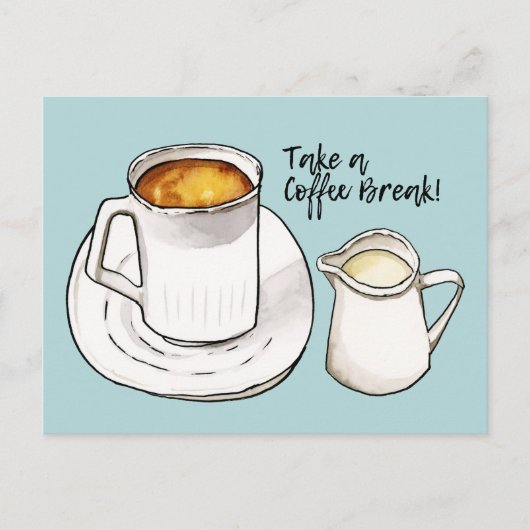 Kaffeepause Wasserfarbe und Tinte Illustration Postkarte (Vorderseite)