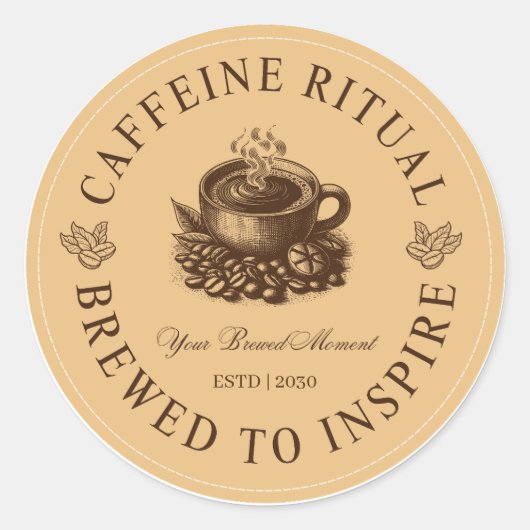 Kaffeerituale-Kaffeetassen-Aufkleber Gebraut um zu Runder Aufkleber (Vorderseite)