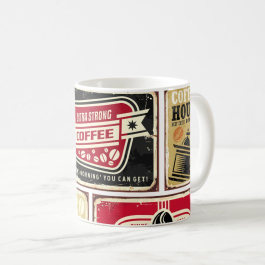 Kaffeeschilder und Etikettenkollektion. Retro und Kaffeetasse (VorderseiteRechts)