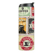 Kaffeeschilder und Etikettenkollektion. Retro und Thermosbecher (Nach links gedreht)