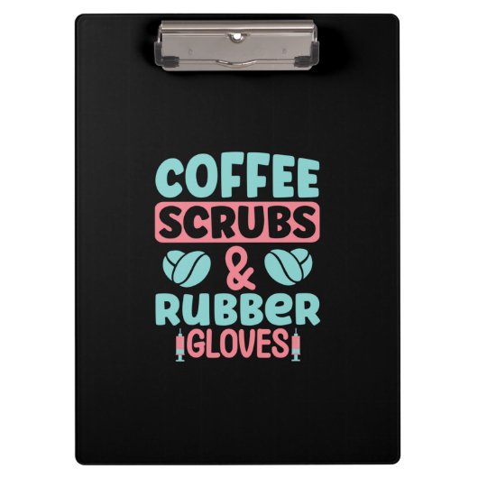 Kaffeeschirbe und Gummihandschuhe Klemmbrett (Vorderseite)