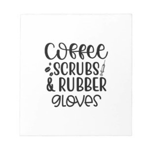 Kaffeeschirbe und Gummihandschuhe Notizblock