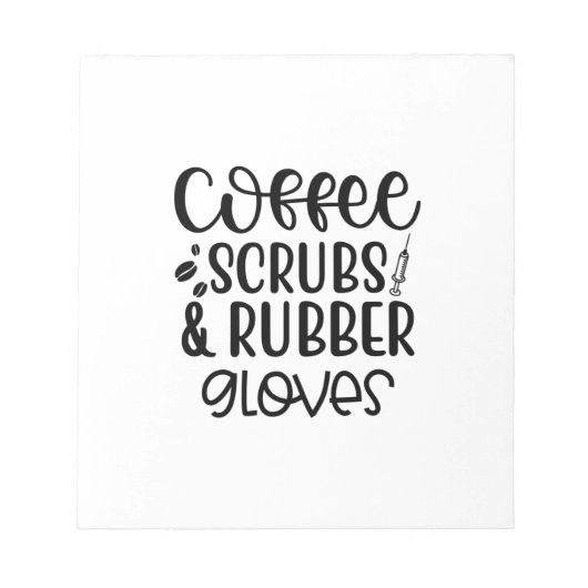 Kaffeeschirbe und Gummihandschuhe Notizblock (Vorderseite)